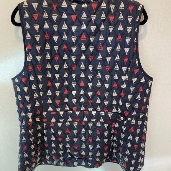 Talbots Lightweight Nautical Sailboat Navy Blue Quilted Puffer Vest, Size XL - Picture 3 of 7